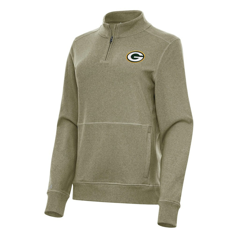 Green Bay Packers Antigua Women's Crush Quarter-Zip Jacket Heather Olive - NFL