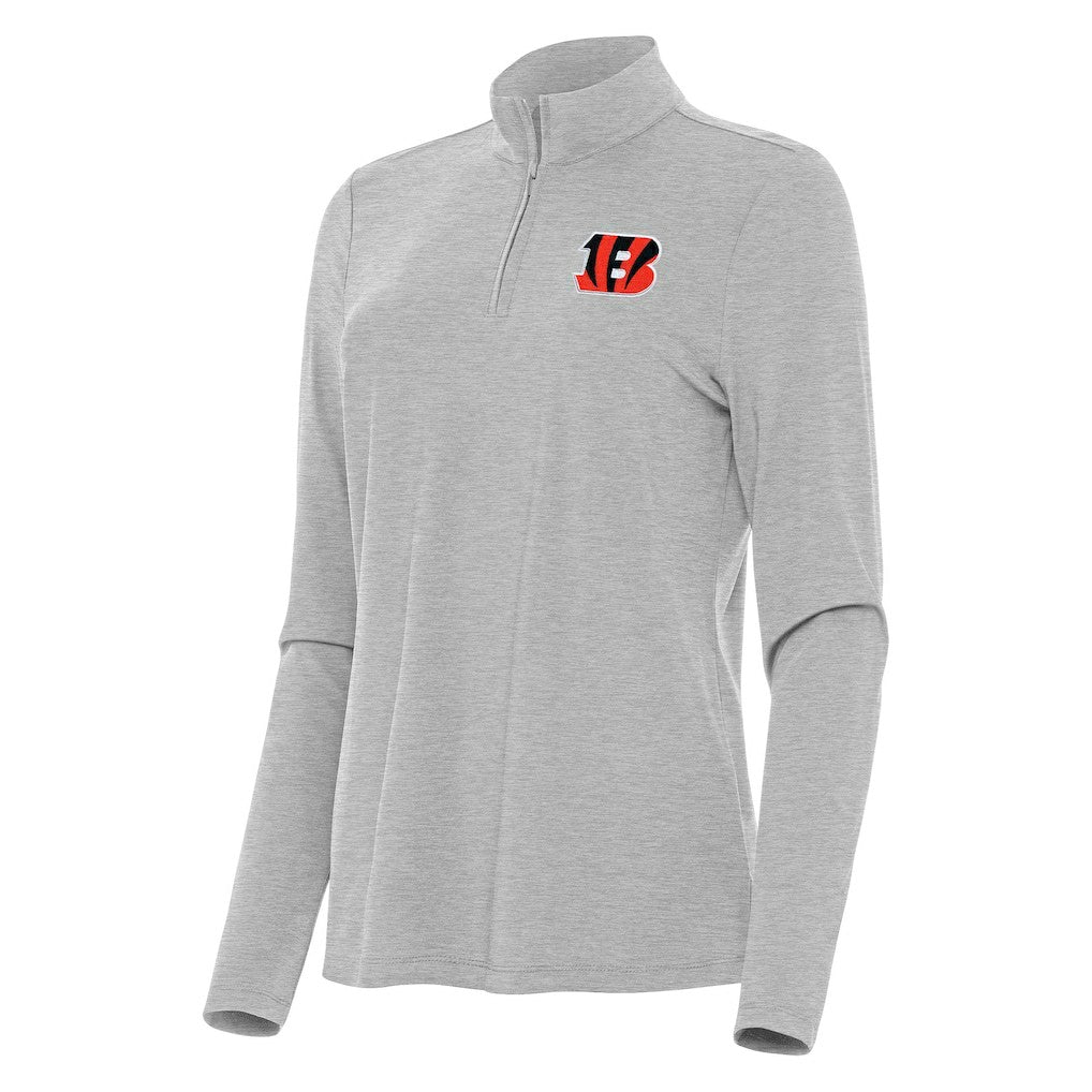 Cincinnati Bengals Antigua Women's Bright Quarter-Zip Sweatshirt Heather Gray - NFL