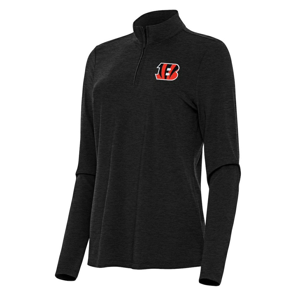 Cincinnati Bengals Antigua Women's Bright Quarter-Zip Sweatshirt Heather Black - NFL