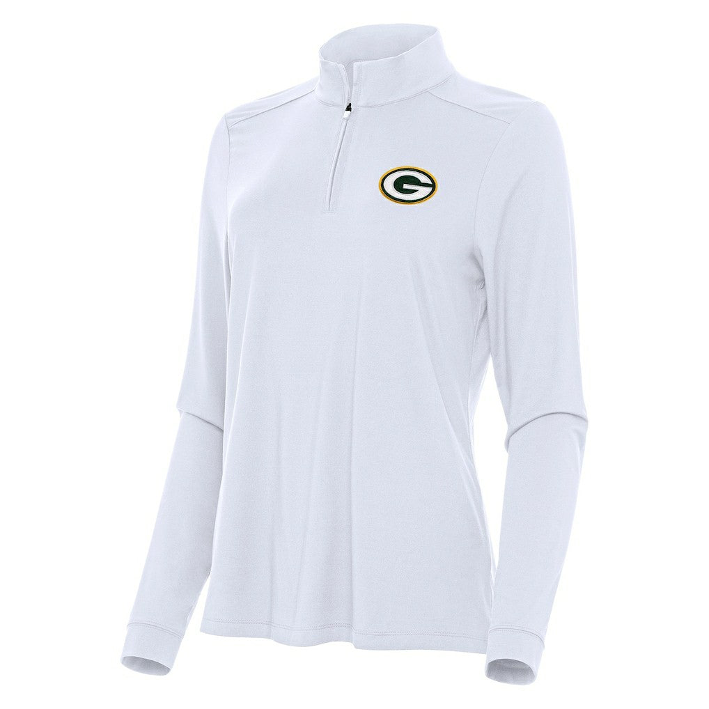 Green Bay Packers Antigua Women's Intent Quarter-Zip Sweatshirt White - NFL