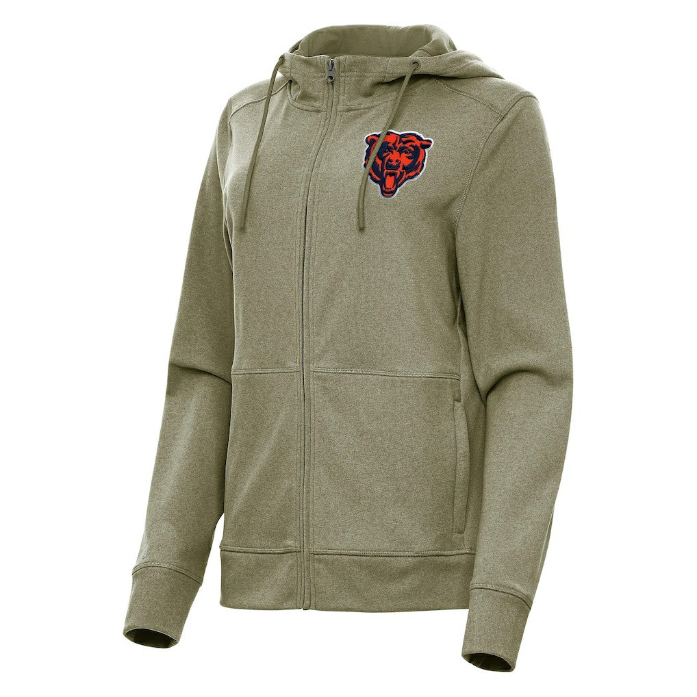 Chicago Bears Antigua Women's Seeker Full-Zip Hoodie Jacket Heather Olive - NFL