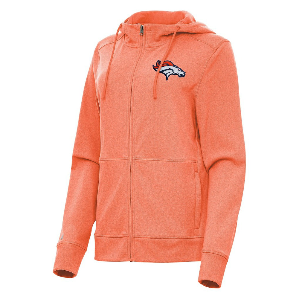 Denver Broncos Antigua Women's Seeker Full-Zip Hoodie Jacket Heather Orange - NFL