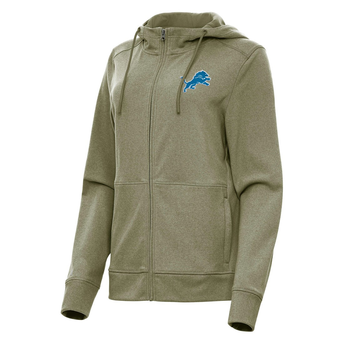 Detroit Lions Antigua Women's Seeker Full-Zip Hoodie Jacket Heather Olive - NFL