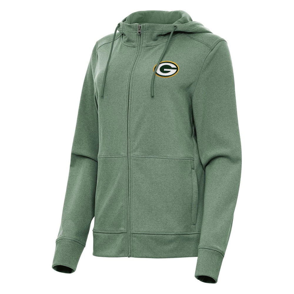 Green Bay Packers Antigua Women's Seeker Full-Zip Hoodie Jacket Heather Green - NFL