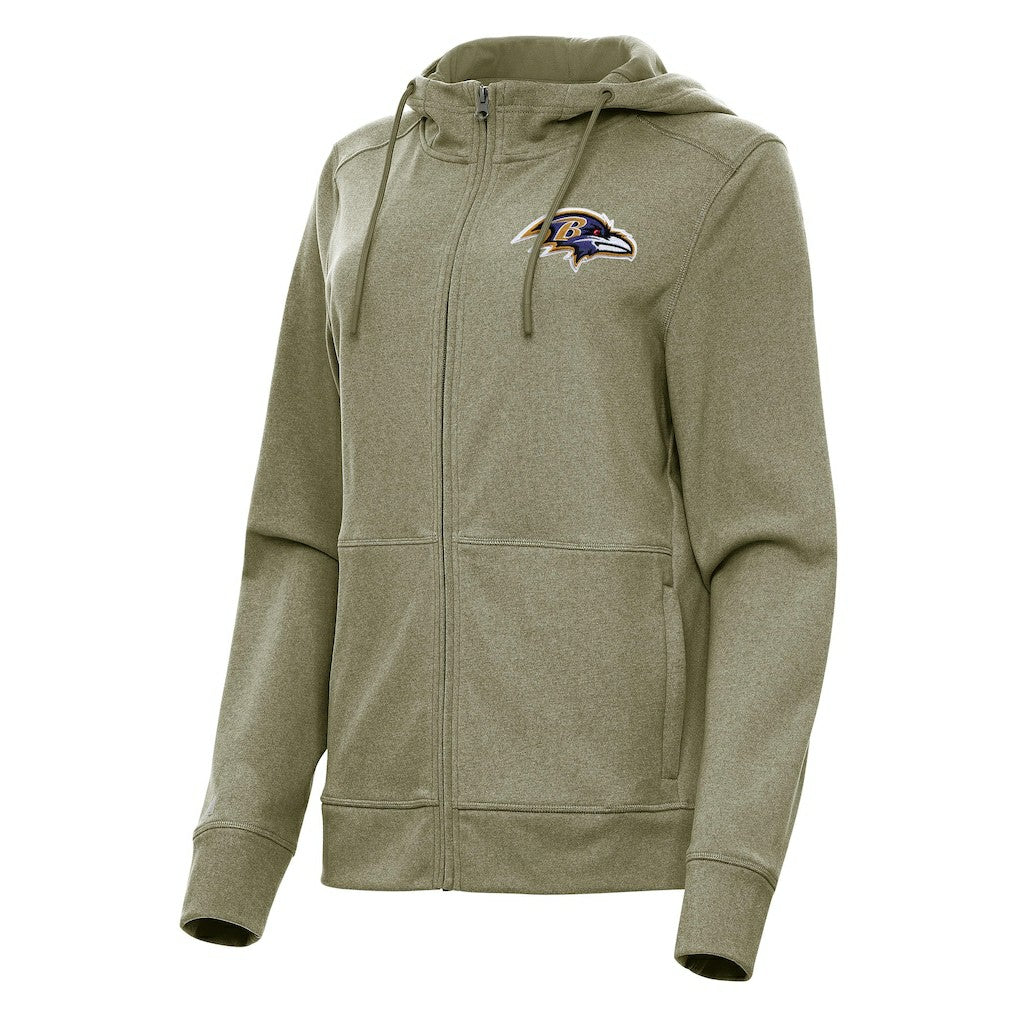 Baltimore Ravens Antigua Women's Seeker Full-Zip Hoodie Jacket Heather Olive - NFL