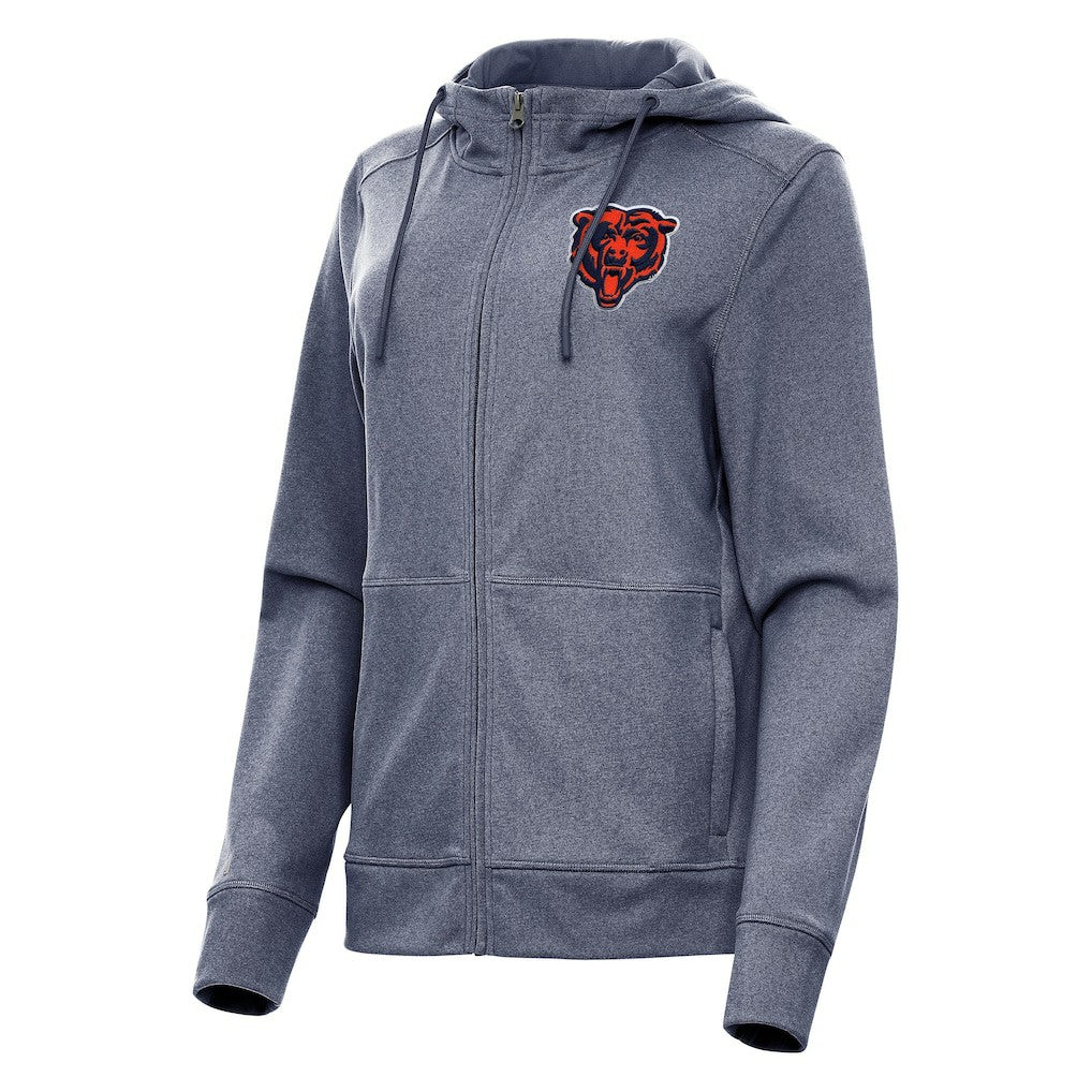 Chicago Bears Antigua Women's Seeker Full-Zip Hoodie Jacket Heather Navy - NFL