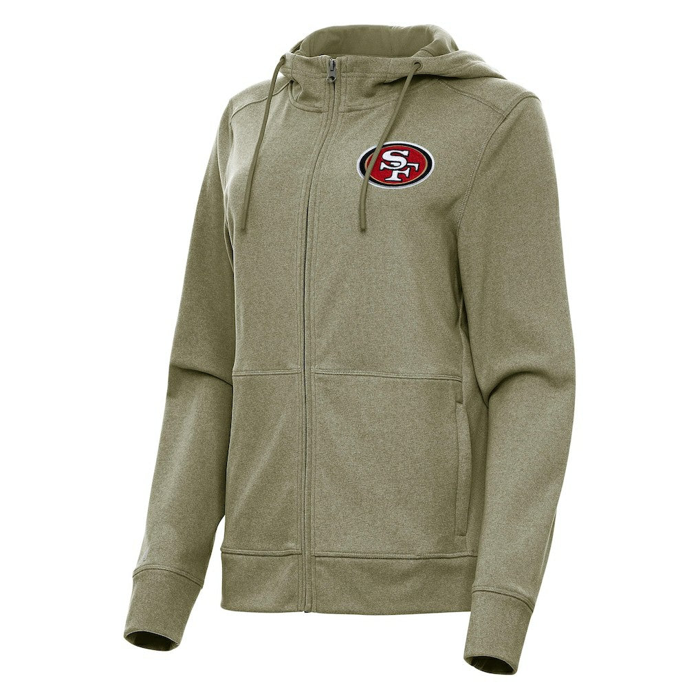 San Francisco 49ers Antigua Women's Seeker Full-Zip Hoodie Jacket Heather Olive - NFL
