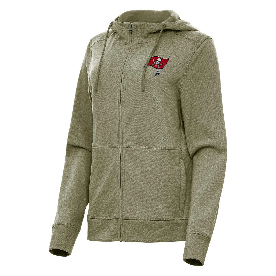 Tampa Bay Buccaneers Antigua Women's Seeker Full-Zip Hoodie Jacket Heather Olive - NFL