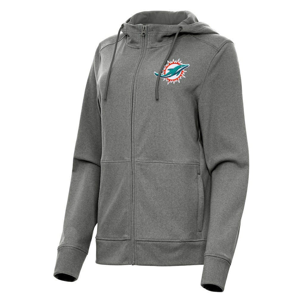 Miami Dolphins Antigua Women's Seeker Full-Zip Hoodie Jacket Heather Charcoal - NFL