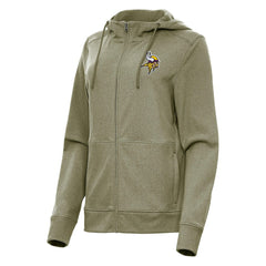 Minnesota Vikings Antigua Women's Seeker Full-Zip Hoodie Jacket Heather Olive - NFL