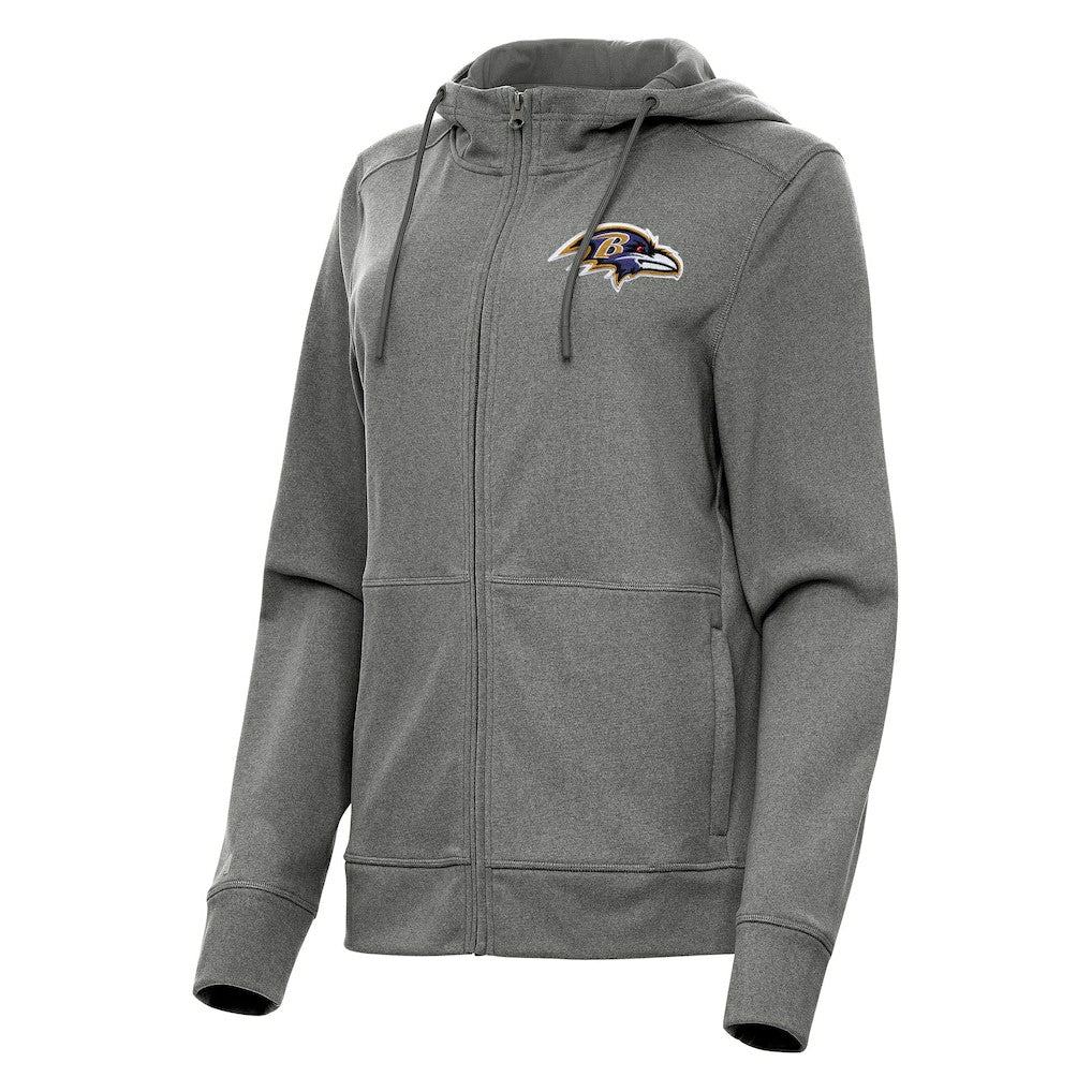 Baltimore Ravens Antigua Women's Seeker Full-Zip Hoodie Jacket Heather Charcoal - NFL