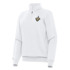New Orleans Saints Antigua Women's Victory Quarter-Zip Top White - NFL