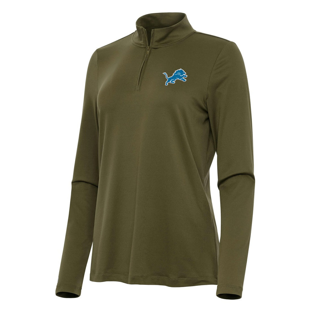 Detroit Lions Antigua Women's Reprocess Quarter-Zip Top Olive - NFL
