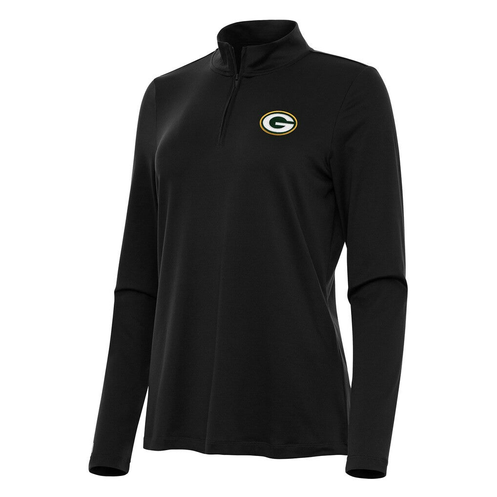 Green Bay Packers Antigua Women's Reprocess Quarter-Zip Top Black - NFL