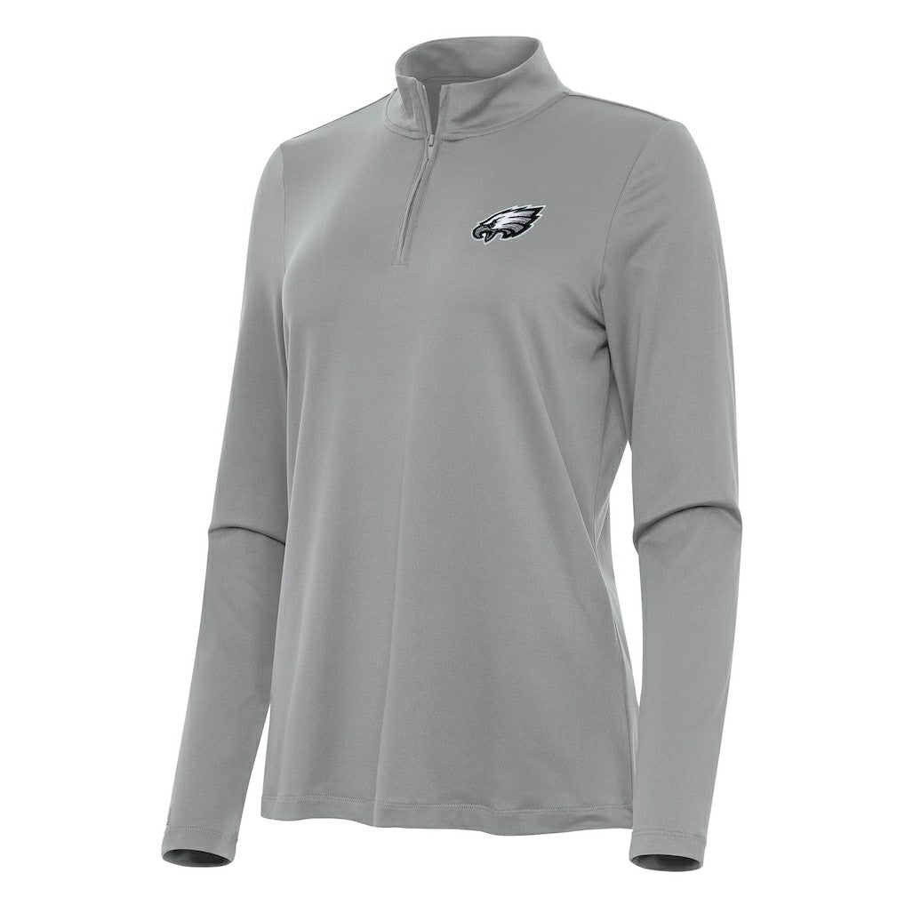 Philadelphia Eagles Antigua Women's Reprocess Quarter-Zip Top Gray - NFL