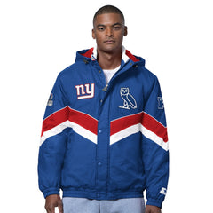 New York Giants OVO x Starter Sideline Full-Snap Puffer Jacket Royal - NFL