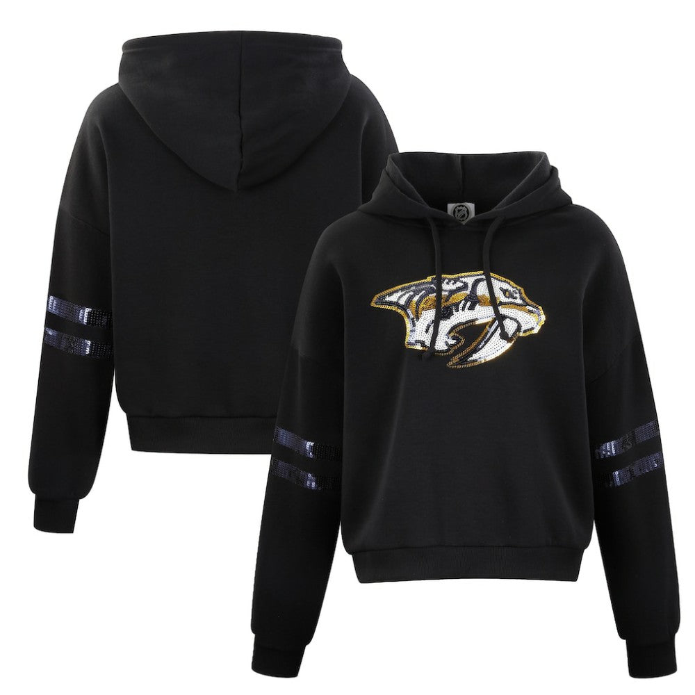 Nashville Predators - Cuce Women's Sequin Cropped Pullover Hoodie Black