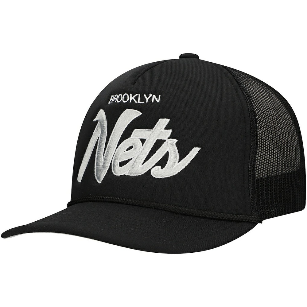 Mitchell & Ness - Brooklyn Nets Script Trucker Adjustable Hat - Black