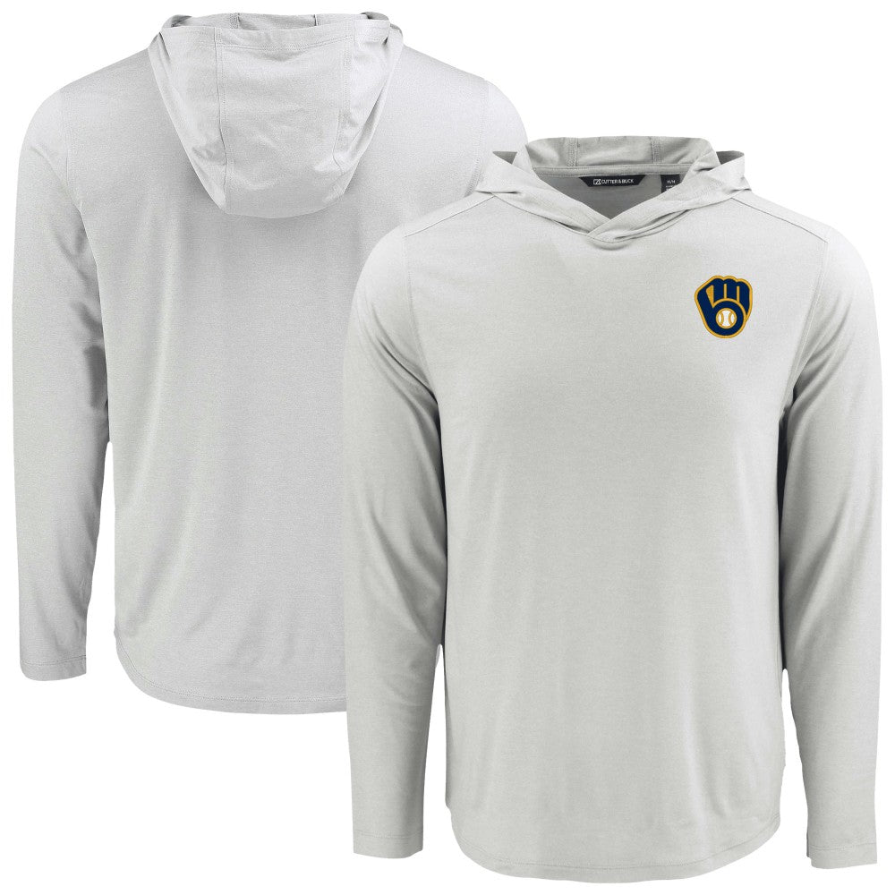 Milwaukee Brewers Cutter & Buck Coastline Epic Comfort Recycled Eco Hoodie Long Sleeve T-Shirt for sale