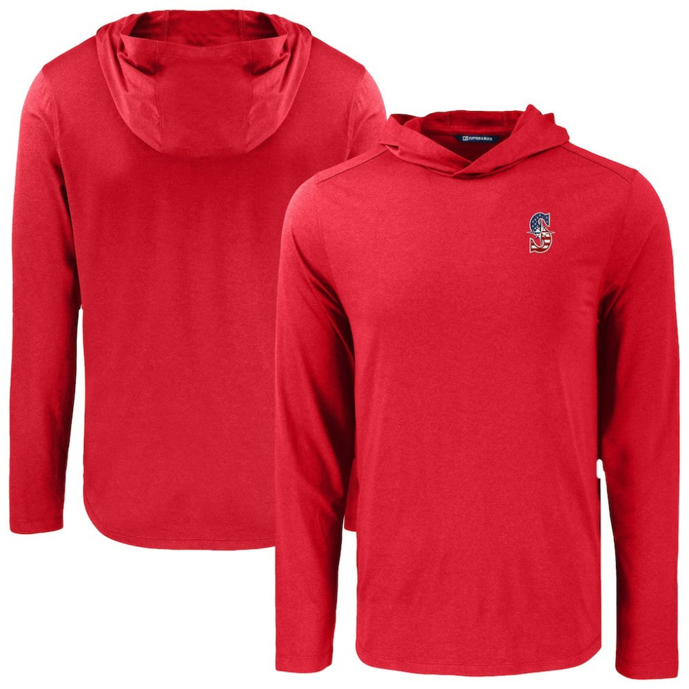 Seattle Mariners Cutter & Buck Coastline Epic Comfort Recycled Eco Hoodie Long Sleeve T-Shirt Lifestyle