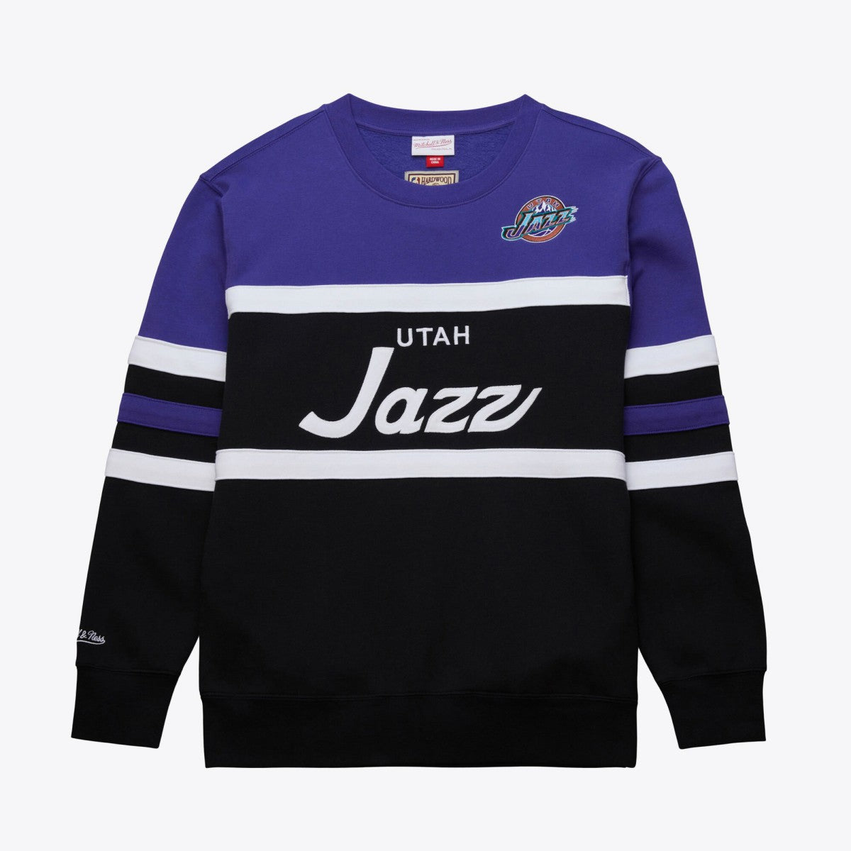 Mitchell & Ness - Utah Jazz Hardwood Classics Vintage Logo Head Coach Pullover Sweatshirt - Black/Purple