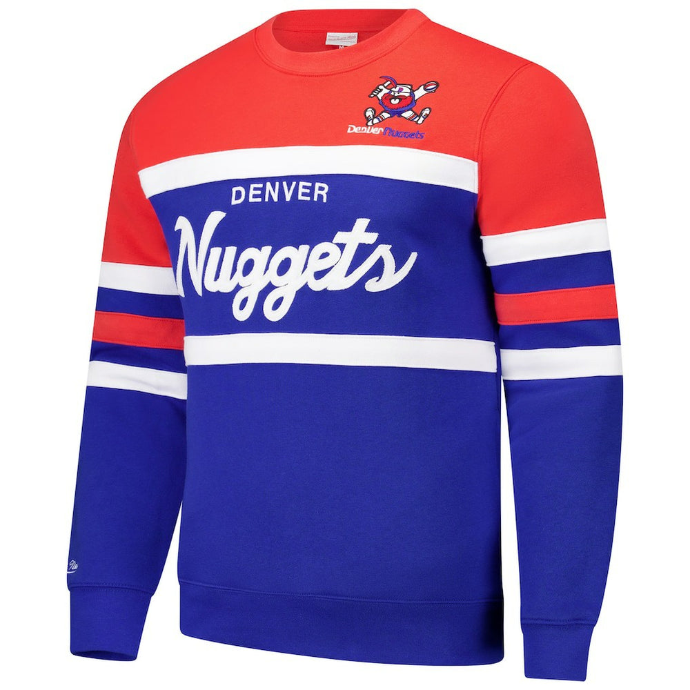 Mitchell & Ness - Denver Nuggets Hardwood Classics Vintage Logo Head Coach Pullover Sweatshirt - Royal/Red