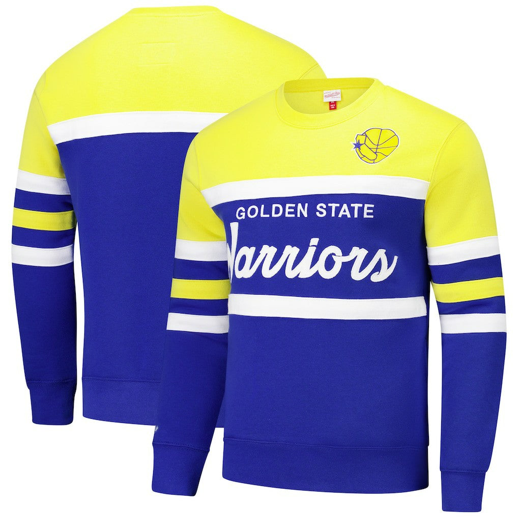 Mitchell & Ness - Golden State Warriors Hardwood Classics Vintage Logo Head Coach Pullover Sweatshirt - Royal/Gold