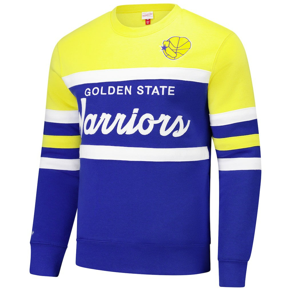 Mitchell & Ness - Golden State Warriors Hardwood Classics Vintage Logo Head Coach Pullover Sweatshirt - Royal/Gold
