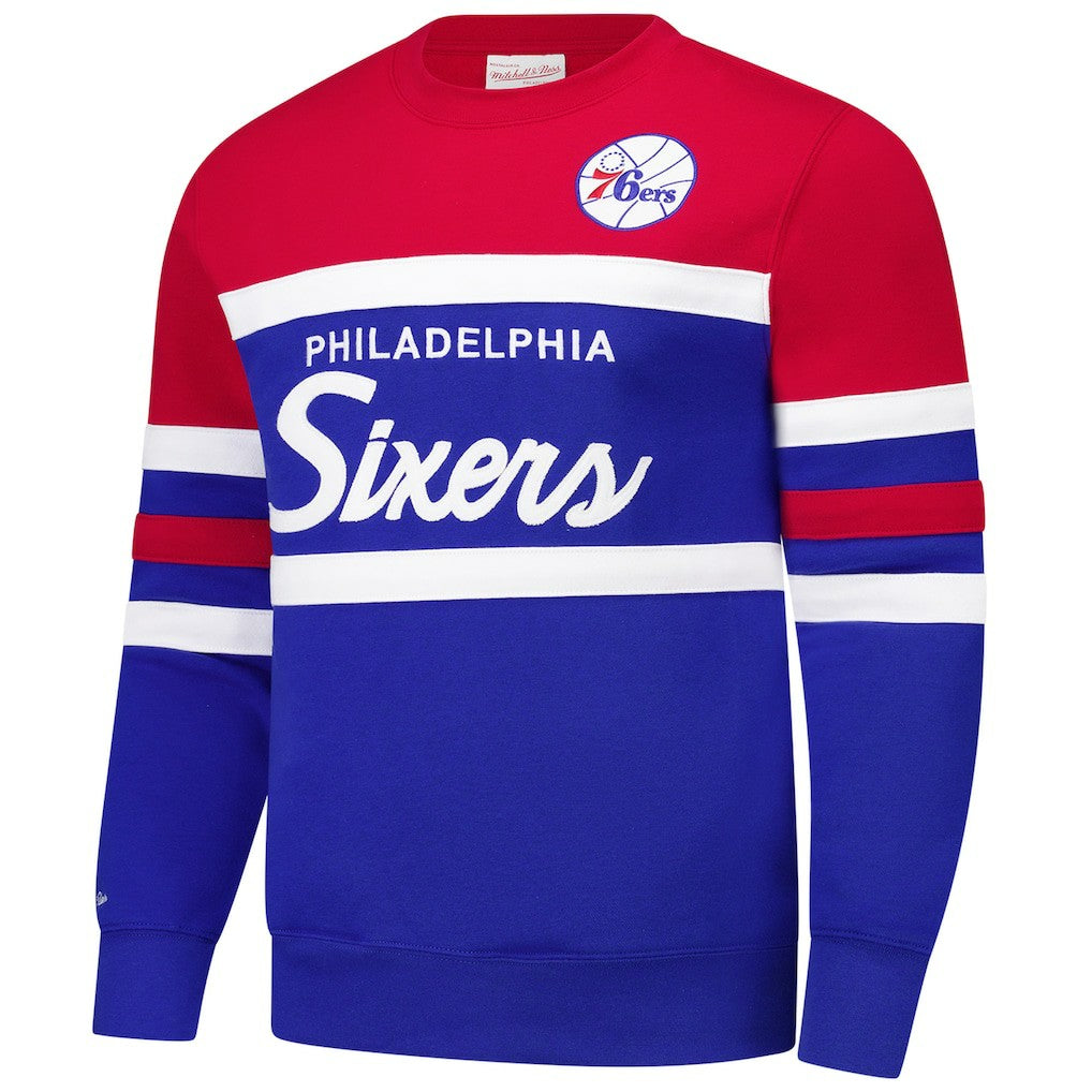 Mitchell & Ness - Philadelphia 76ers Hardwood Classics Vintage Logo Head Coach Pullover Sweatshirt - Royal/Red