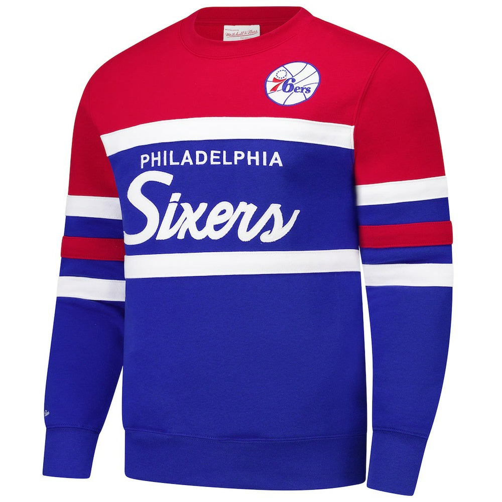 Mitchell & Ness - Philadelphia 76ers Hardwood Classics Vintage Logo Head Coach Pullover Sweatshirt - Royal/Red