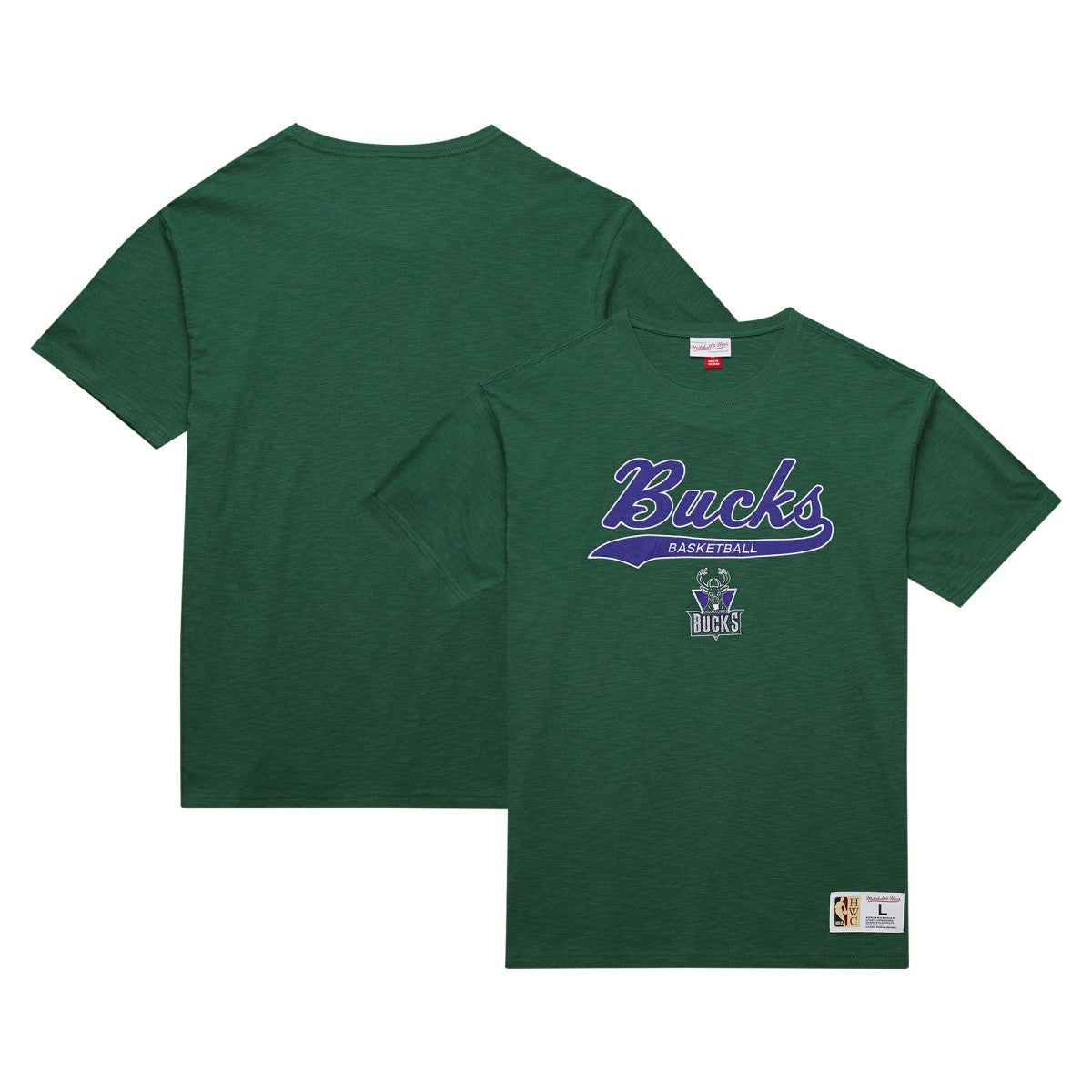 Mitchell & Ness - Milwaukee Bucks Hardwood Classics Felt Applique Slub T-Shirt - Green