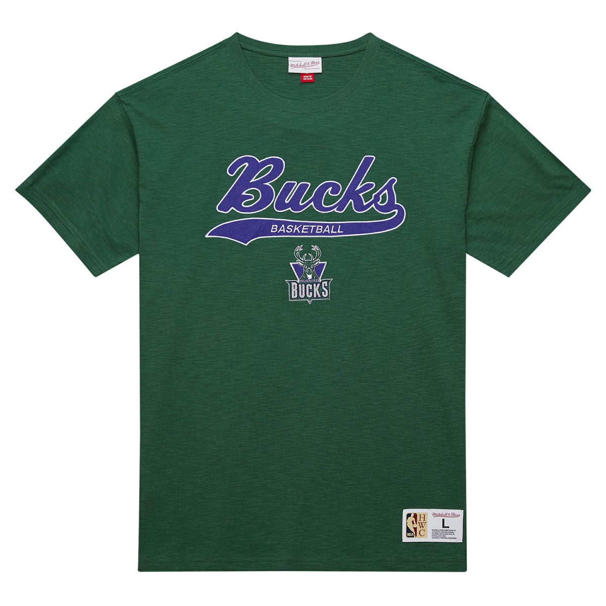 Mitchell & Ness - Milwaukee Bucks Hardwood Classics Felt Applique Slub T-Shirt - Green