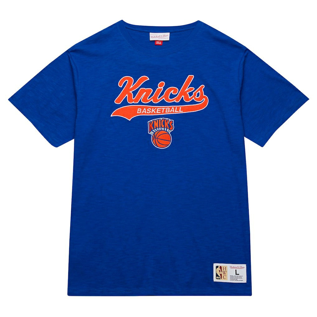 Mitchell & Ness - New York Knicks Hardwood Classics Felt Applique Slub T-Shirt - Blue