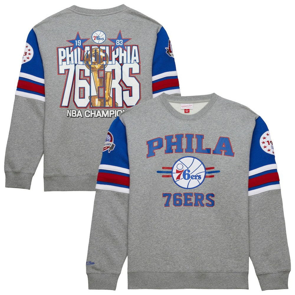 Mitchell & Ness - Philadelphia 76ers Hardwood Classics All Over 4.0 Pullover Sweatshirt - Heather Gray
