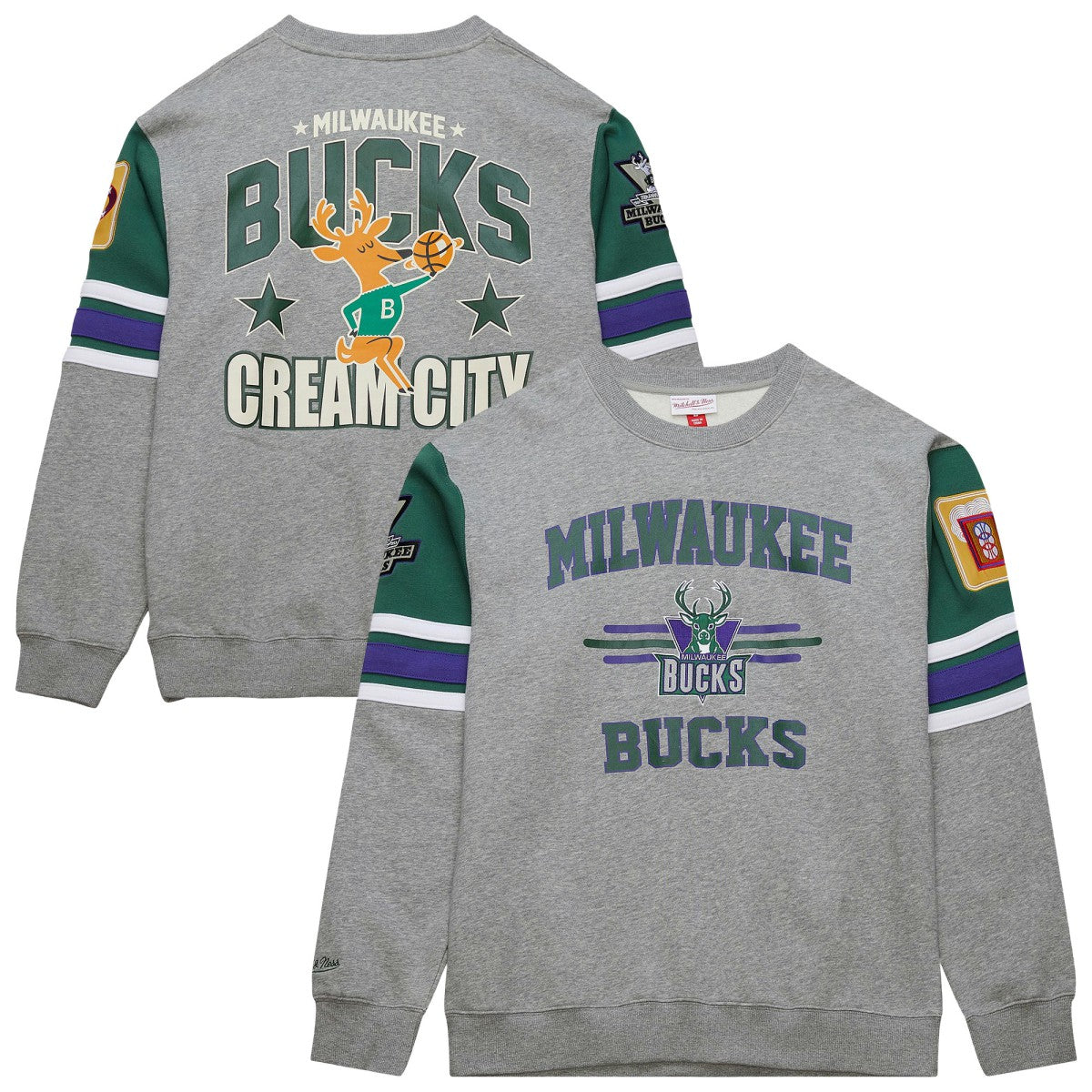 Mitchell & Ness - Milwaukee Bucks Hardwood Classics All Over 4.0 Pullover Sweatshirt - Heather Gray