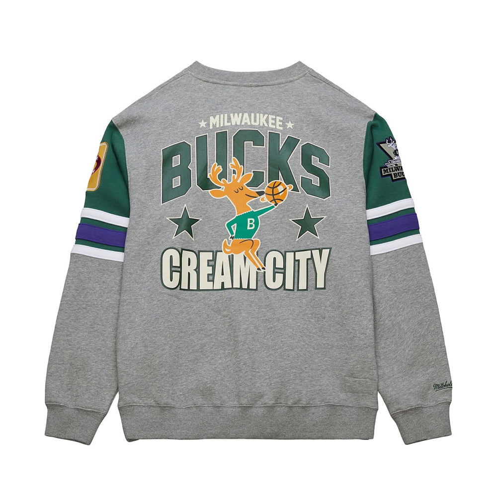 Mitchell & Ness - Milwaukee Bucks Hardwood Classics All Over 4.0 Pullover Sweatshirt - Heather Gray