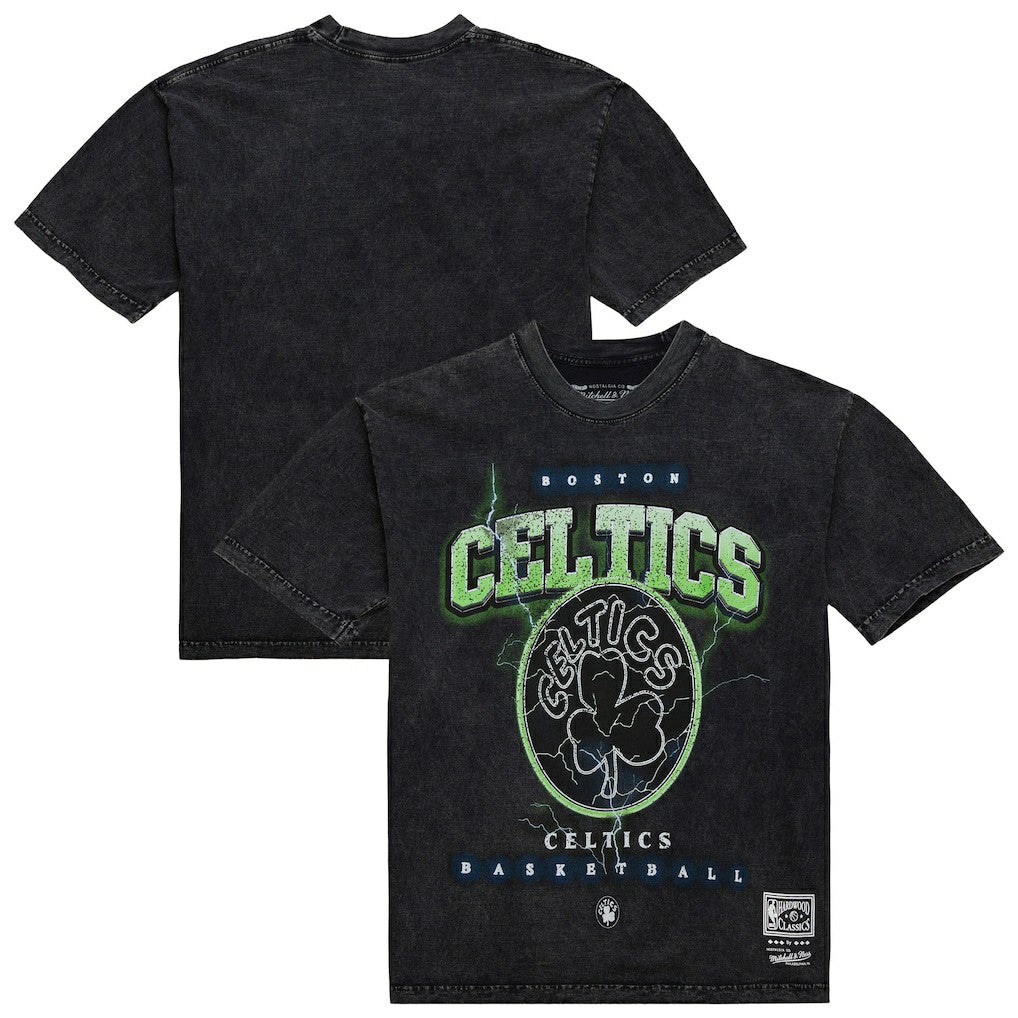 Mitchell & Ness - Boston Celtics Unisex Hardwood Classics Vintage Voltage Premium Heavyweight T-Shirt - Black