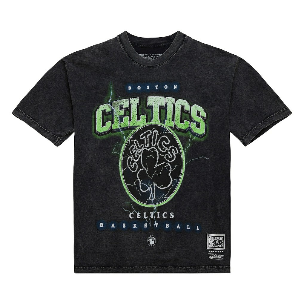 Mitchell & Ness - Boston Celtics Unisex Hardwood Classics Vintage Voltage Premium Heavyweight T-Shirt - Black