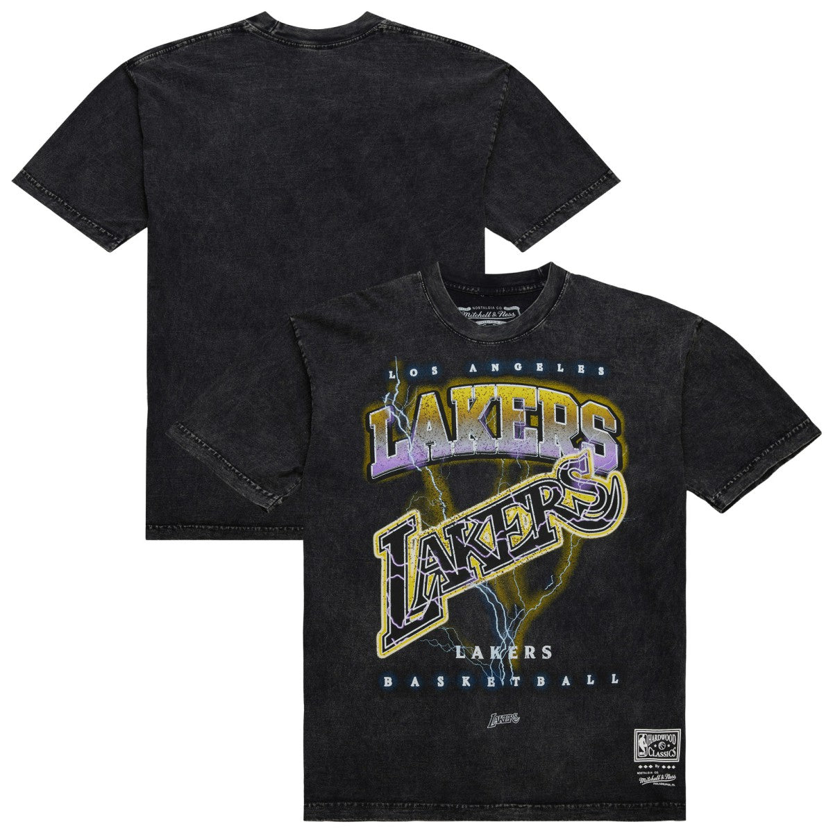 Mitchell & Ness - Los Angeles Lakers Unisex Hardwood Classics Vintage Voltage Premium Heavyweight T-Shirt - Black