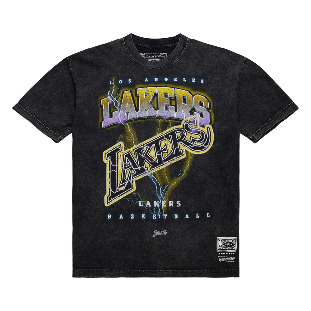 Mitchell & Ness - Los Angeles Lakers Unisex Hardwood Classics Vintage Voltage Premium Heavyweight T-Shirt - Black
