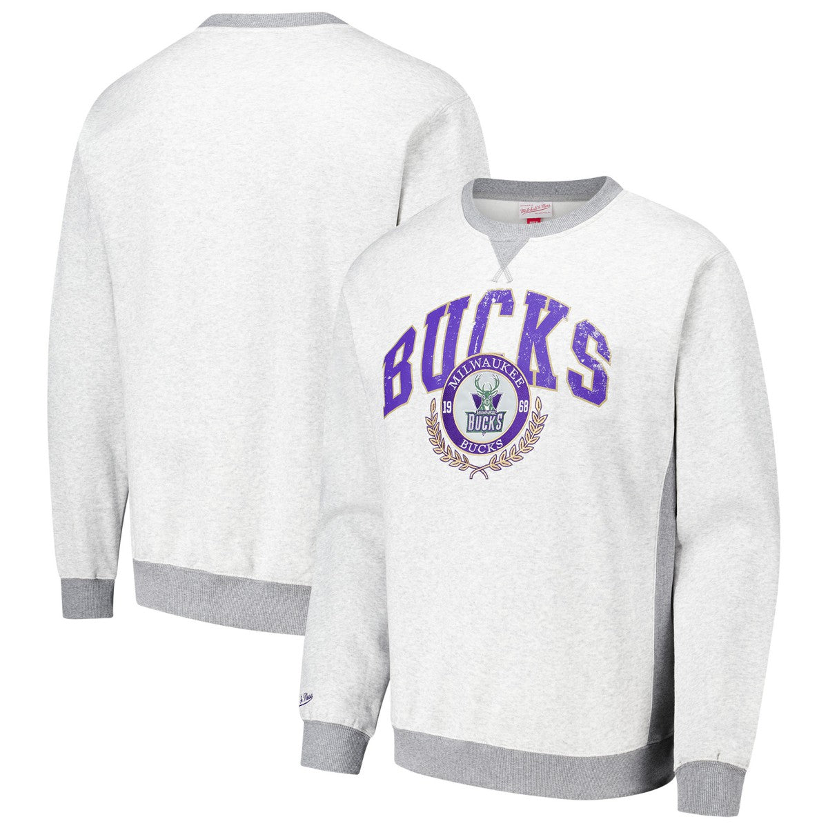 Mitchell & Ness - Milwaukee Bucks Vintage Logo Pullover Sweatshirt - Heather Gray