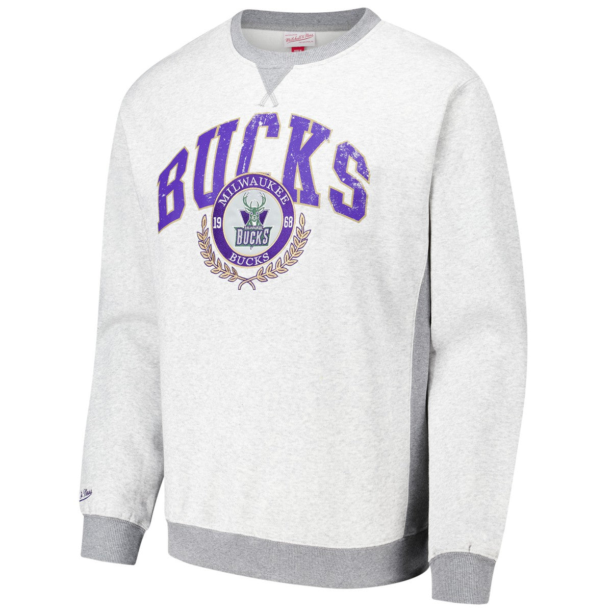Mitchell & Ness - Milwaukee Bucks Vintage Logo Pullover Sweatshirt - Heather Gray