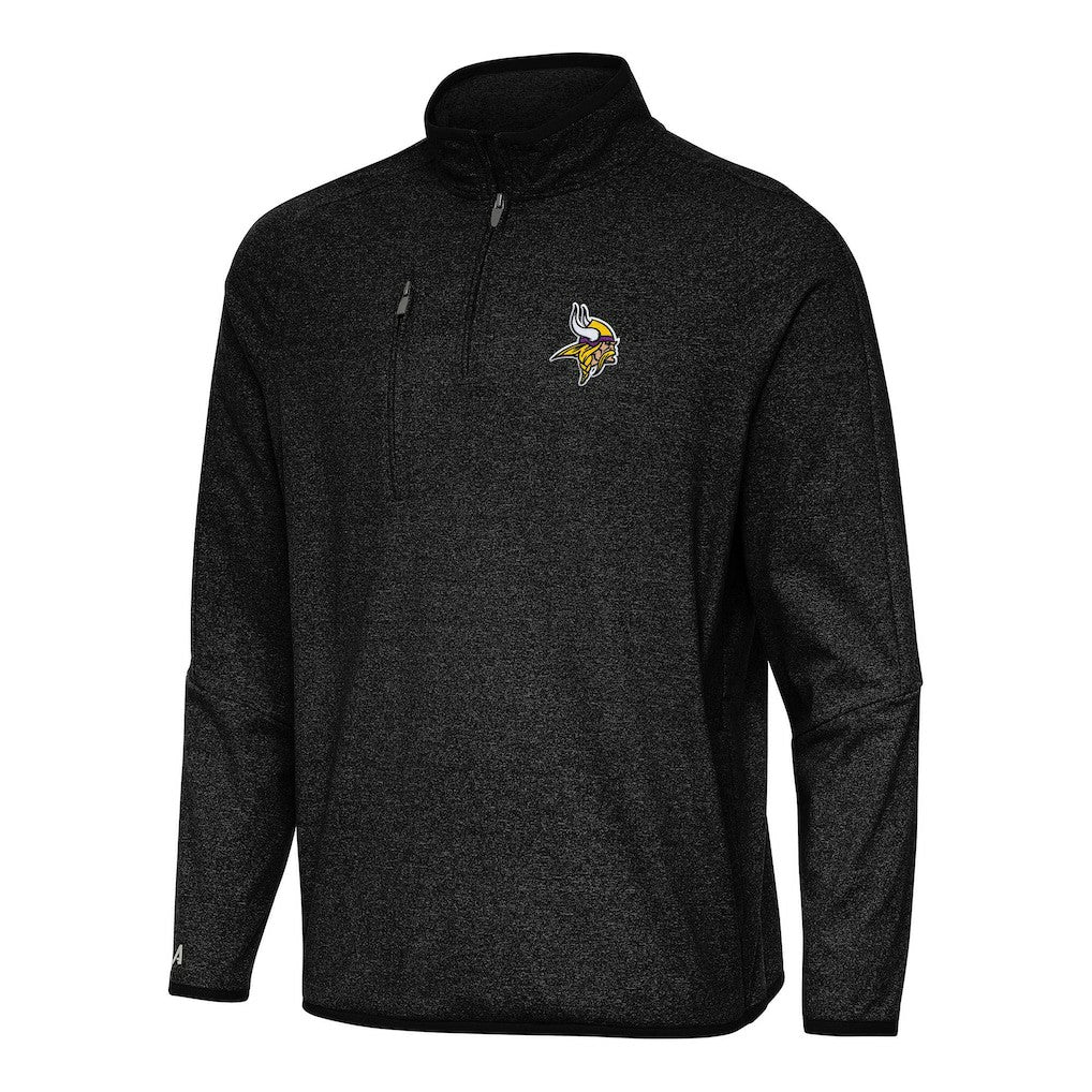 Minnesota Vikings Antigua Certain Tri-Blend Quarter-Zip Top Heather Black - NFL