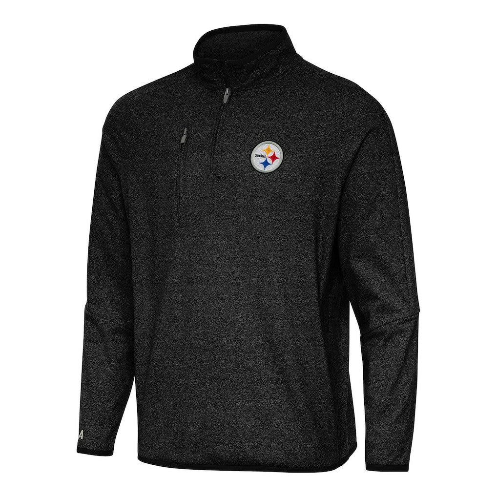 Pittsburgh Steelers Antigua Certain Tri-Blend Quarter-Zip Top Heather Black - NFL