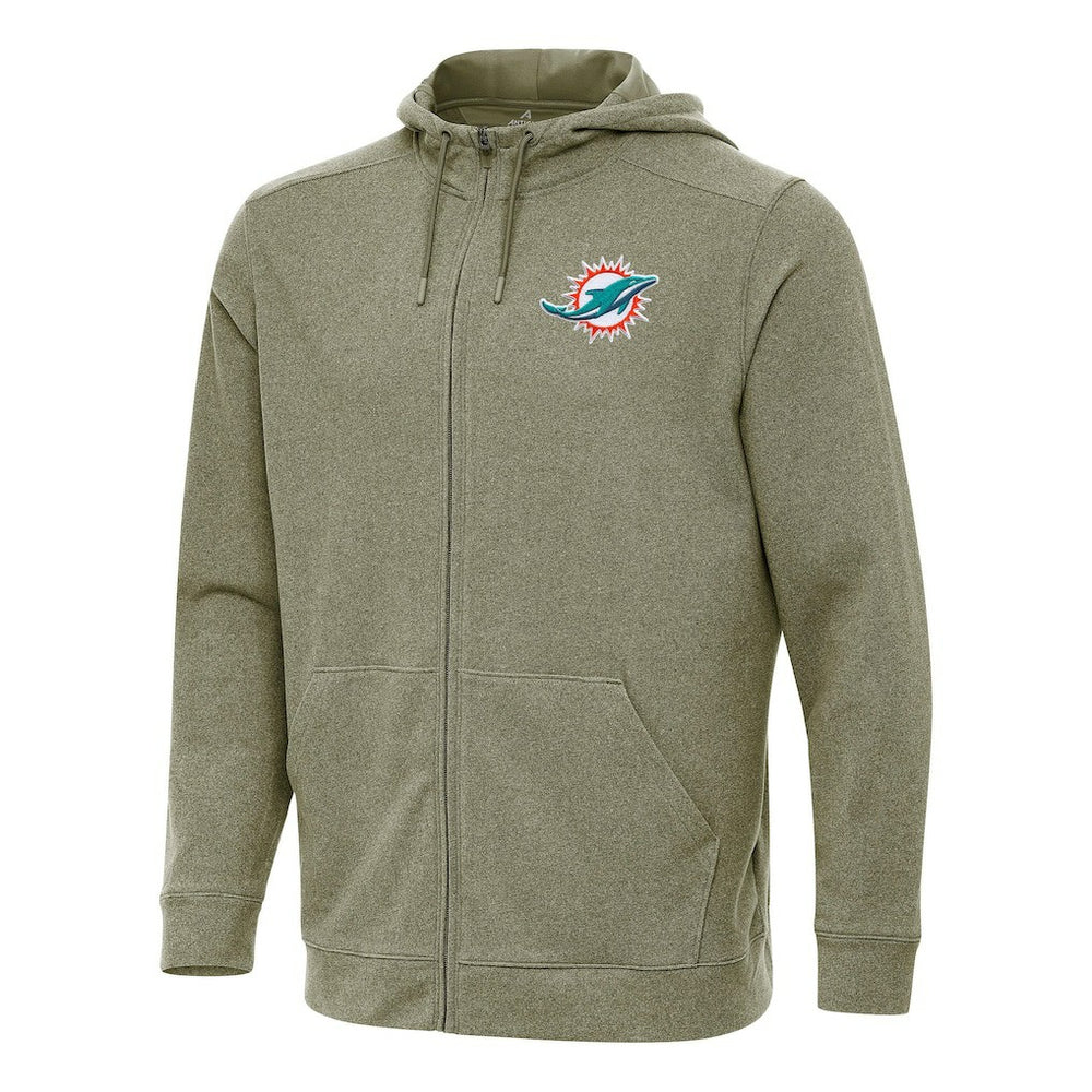 Miami Dolphins Antigua Effortless Full-Zip Hoodie Olive - NFL