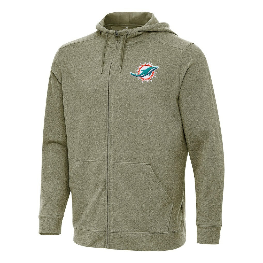 Miami Dolphins Antigua Effortless Full-Zip Hoodie Olive - NFL