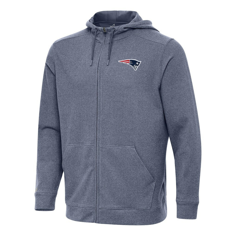 New England Patriots Antigua Effortless Full-Zip Hoodie Heather Navy - NFL