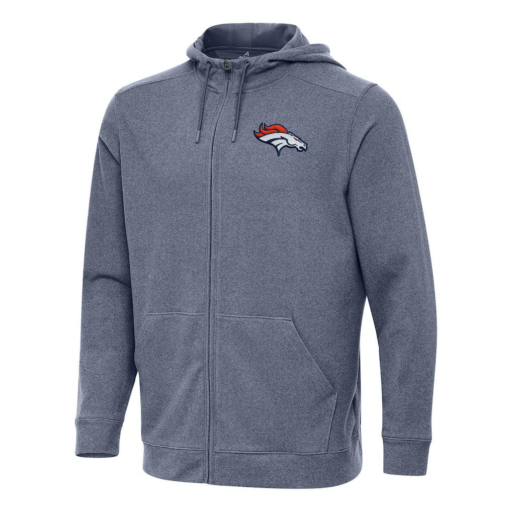 Denver Broncos Antigua Effortless Full-Zip Hoodie Heather Navy - NFL