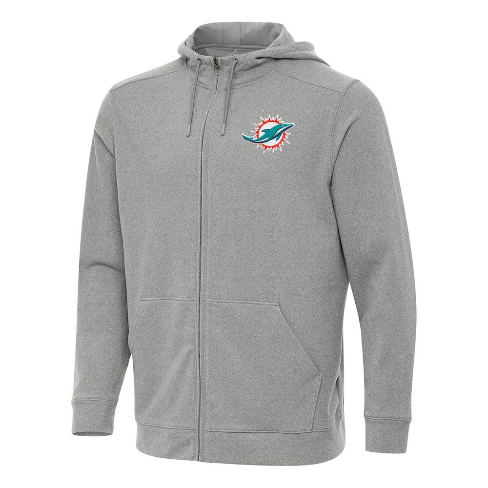 Miami Dolphins Antigua Effortless Full-Zip Hoodie Heather Gray - NFL