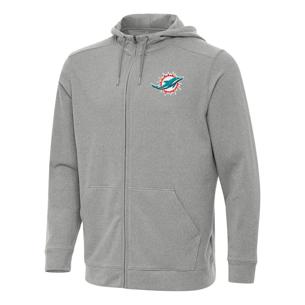 Miami Dolphins Antigua Effortless Full-Zip Hoodie Heather Gray - NFL